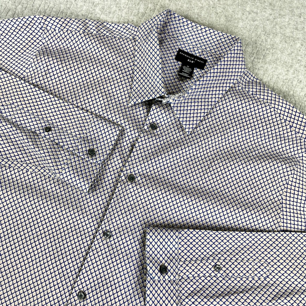 New Shaquille O'Neal Button Up Shirt Men 3XL Blue White Geometric Diamond